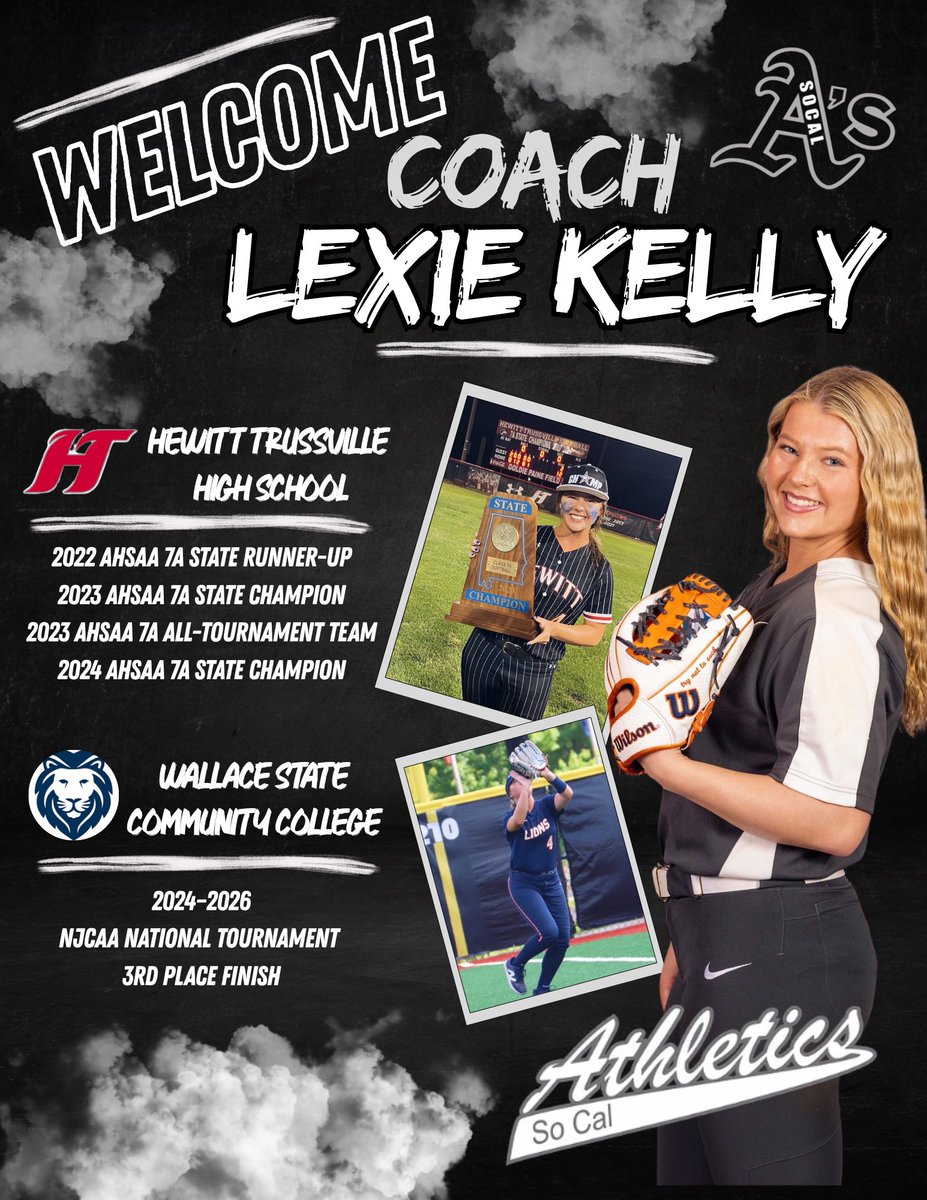 SoCal2030's tweet photo. Welcome to the SoCal family, Coach Lexie Kelly! 

Coach Lex’s championship experience, competitive mindset, &amp; passion for developing athletes make her an outstanding addition to our coaching staff.

We’re excited for the impact she’ll have on our athletes and our program. 🖤🥎🤍 https://t.co/KrSZOG2wvj