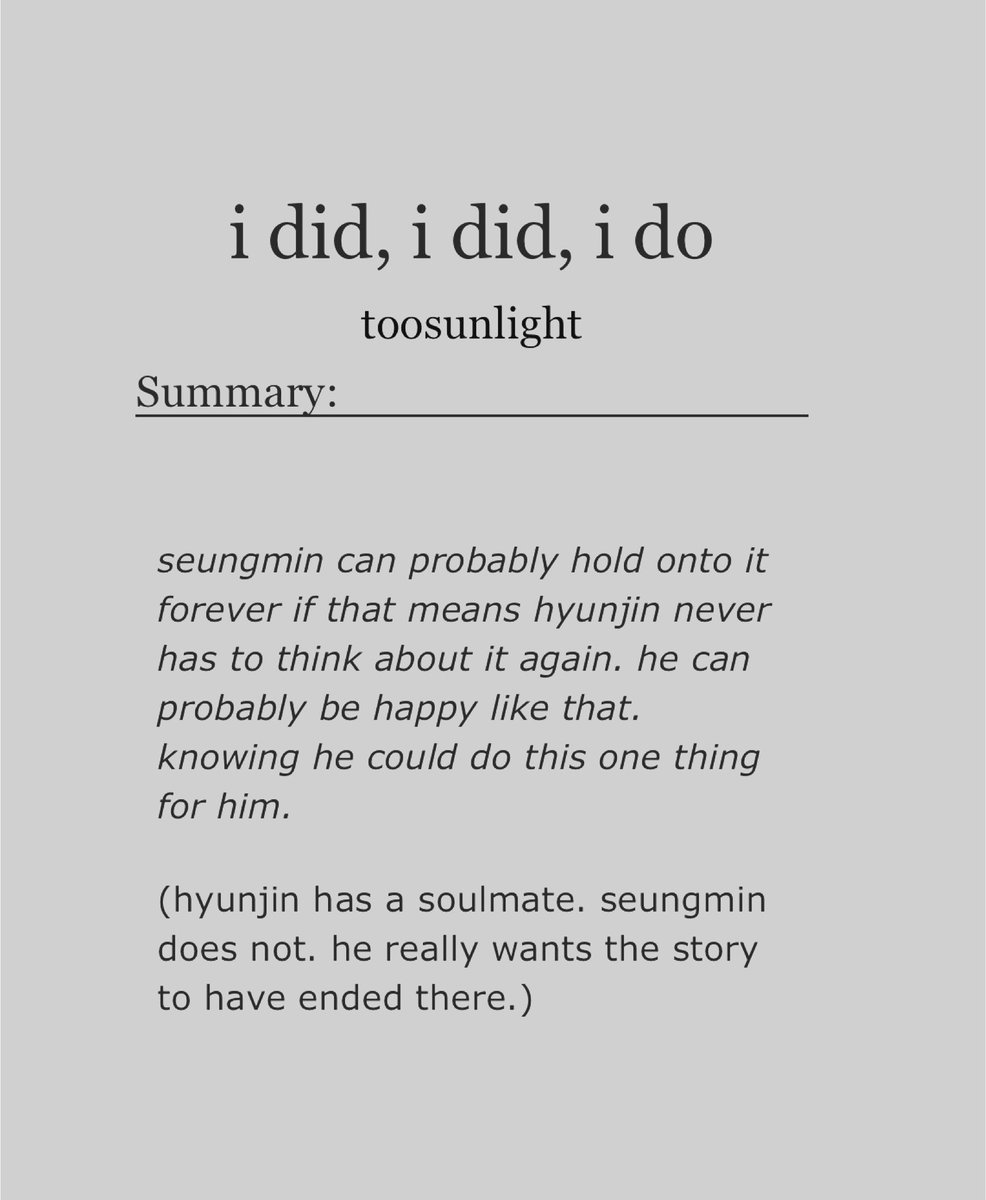 sunlightfic's tweet photo. i did, i did, i do 

⤷ 57k, chaptered, rated E
⤷ seungjin soulmate dream-verse
⤷ angst with a happy ending, wdyek mention, not really unrequited love, seungmin is fighting for his life https://t.co/iKGH6JxHKP
