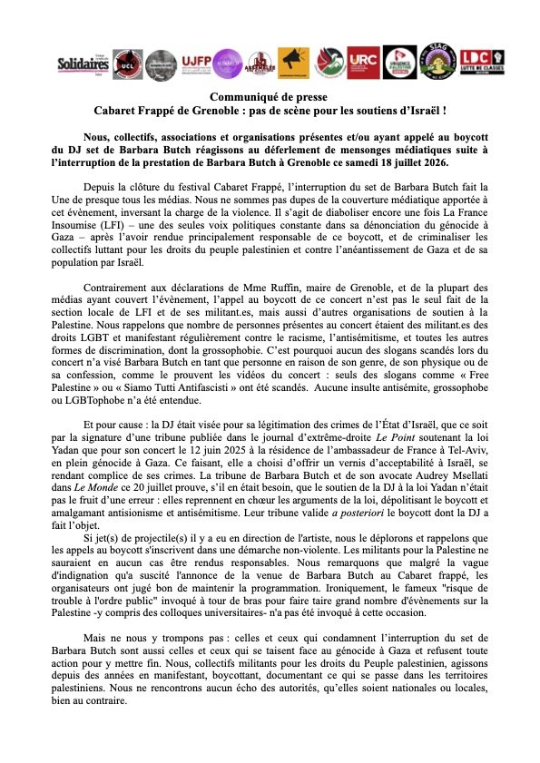 SimonRotig's tweet photo. Communiqué de 12 organisations s'étant opposées à la programmation de Barbara Butch par un festival gratuit financé par la mairie de Grenoble, le 18 juillet dernier https://t.co/BFVBNwTptK ⤵️ https://t.co/39xK6QoSLV
