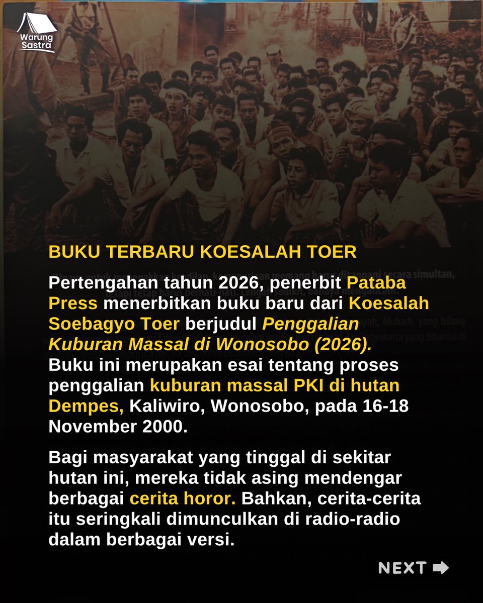warungsastra's tweet photo. Sudah 32 tahun lamanya Sri Muhayati (59) menduga, bahwa sang ayah, Muhadi, yang hilang sesudah dibon dari Yogyakarta tahun 1966, termasuk dalam rombongan tahanan dari Yogyakarta yang dibantai di daerah Wonosobo. Sejak itu ia bercita-cita membuktikan dugaannya. https://t.co/DInqkvbFvK