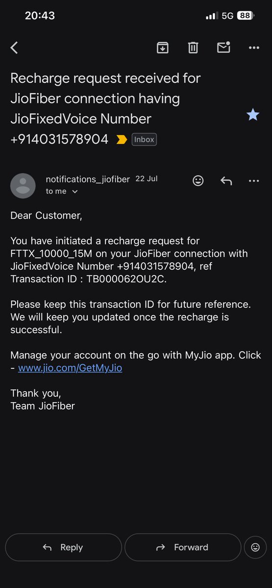 raj_er04's tweet photo. @JioCare I recharged of 10k for freedom pack on 22/07 but tv setup box is not delivered yet. I have been calling and mailing cc but tickets are being closed without resolution. It seems nobody care after payment. Pls send the tv setup box. https://t.co/0Q7ltQiJqM