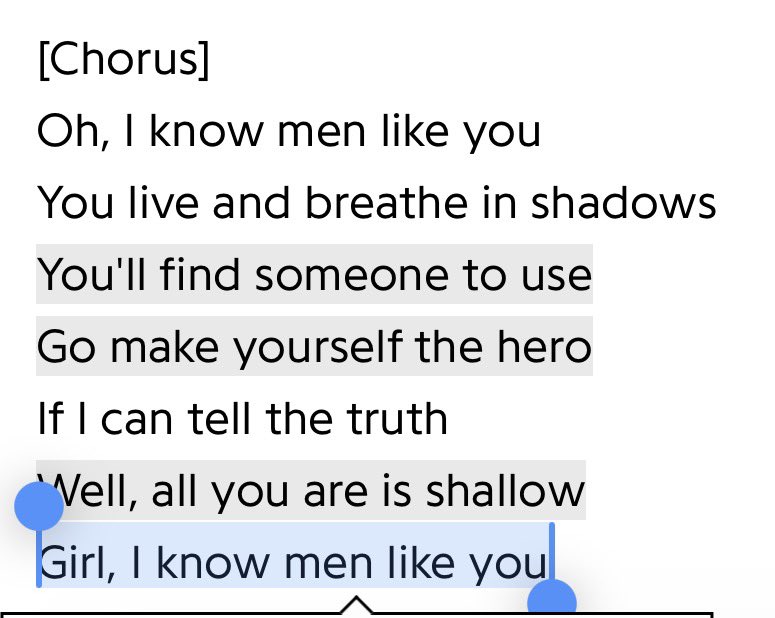 hartshaped's tweet photo. Disclaimer, now I’m not saying this is about Taylor…but if there ever was a Gracie Abrams track with subtle digs (for whatever fictional reason) it would be Men Like You. Just sayin https://t.co/2CcacnPciq