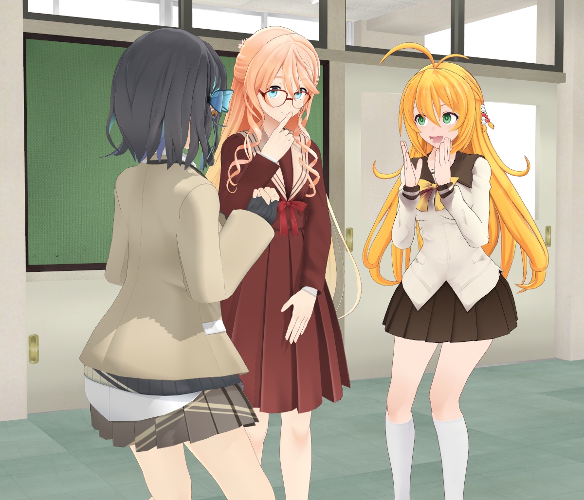 CkRL2HNDUylLKZy's tweet photo. ＝ 桜乃そら 誕生日 ＝
17歳の誕生日を祝われながらも、もう少し17歳らしい仕草を身に付けた方が良いと特訓を受ける桜乃そらさん。

そら「え、と。こ…こうかな？😉」

マキ「そうそう！すごく良い感じだよー😊」

モカ「良いです！17歳っぽいですよ😃」
#桜乃そら #ツルマキマキ #みゃーまーと #MMD https://t.co/qoaQZcBv8j