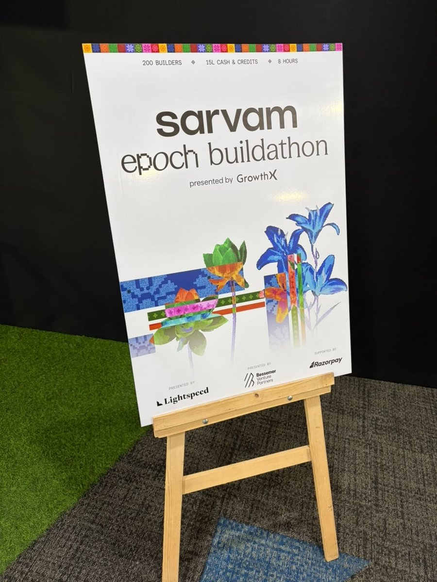 SarvamAI's tweet photo. The Epoch Buildathon wrapped up in Bengaluru today. Teams spent the day heads-down, building with the Sarvam stack.

Ten teams have made it through and will take the stage at Builder Day on 30 July to present what they built to a power-packed panel of judges.

Register for Epoch and watch them pitch and compete live: https://t.co/WD4z1oovEC