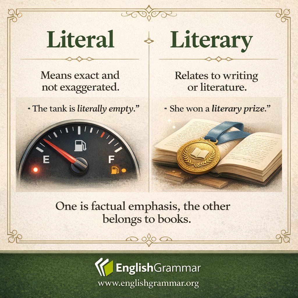GrammarUpdates's tweet photo. Literal vs. literary: what is the difference? https://t.co/l76GG1mcIq