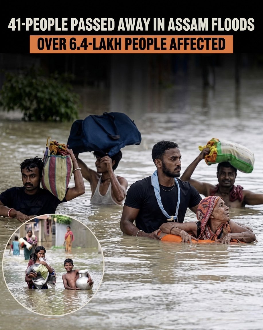 probahee's tweet photo. No one gonna talk about it? Assam’s floods are no longer just a seasonal disaster—they are a recurring humanitarian crisis. Thousands of families are displaced, homes and crops are damaged, schools are disrupted, and wildlife is forced out of protected habitats. https://t.co/iYDMqY6Xtw