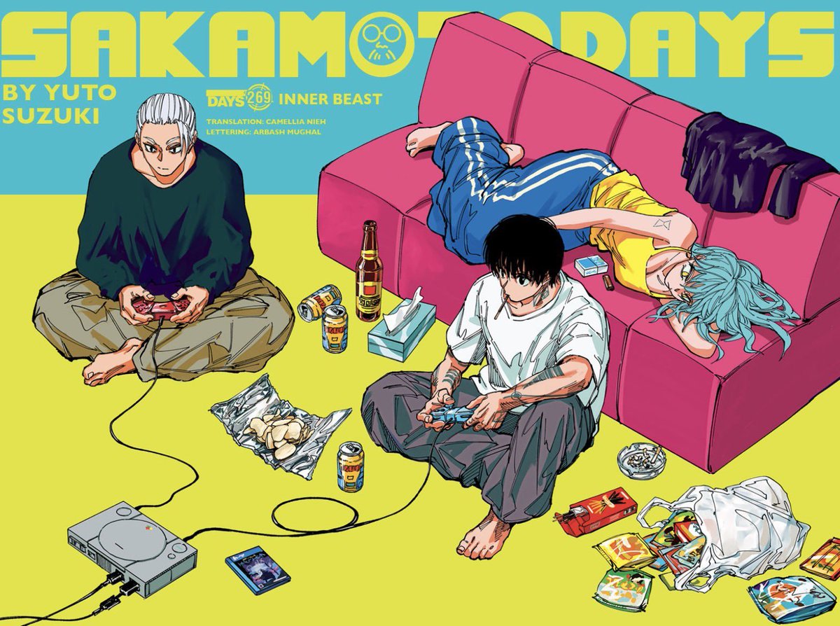 spondaick's tweet photo. sakamoto days 269

typing this through tears lol but the craziest thing here is nagumo's fibonacci tattoo implying this is the present. this is nagumo's imagination. three of them, in their 20s, spending the day after splurging in the neighborhood konbini. this is all he wants https://t.co/tyOkCQFIIK