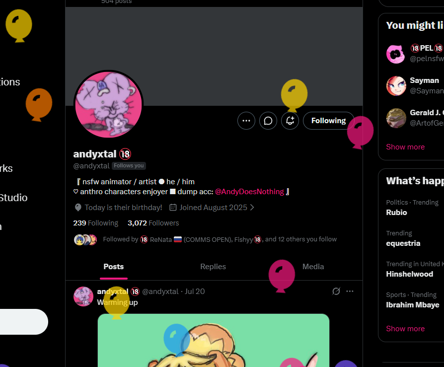 andydoesnothing's tweet photo. Someone hacked my account and infested it with balloons please help I can't see anything https://t.co/iABpHY2Zo3