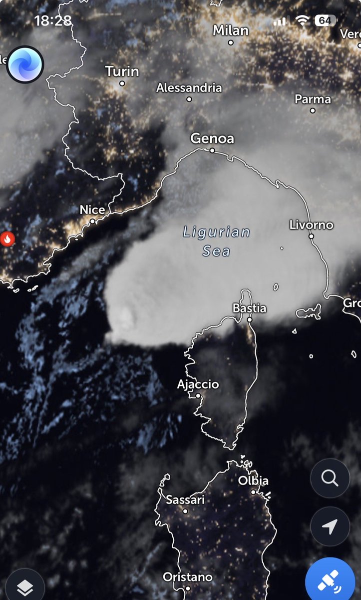 jeoalbant's tweet photo. Wow!
Here’s the real footage of that Mediterranean lightning bomb⚡️⚡️
📍The same rare, high-end supercell we tracked on radar last night near Corsica.
🌀 A classic mesocyclone with 59-knot VROT and extreme lightning activity…
This video is not sped up.

-It’s producing more than one flash per second. Look at the continuously illuminated core. Intense electrical activity is lighting the storm from the inside.
🛰️This is the visual confirmation of what the radar data showed.

#Supercell #Tornado #Waterspout #Lightning #SevereWeather #Mediterranean #StormChaser #Weather