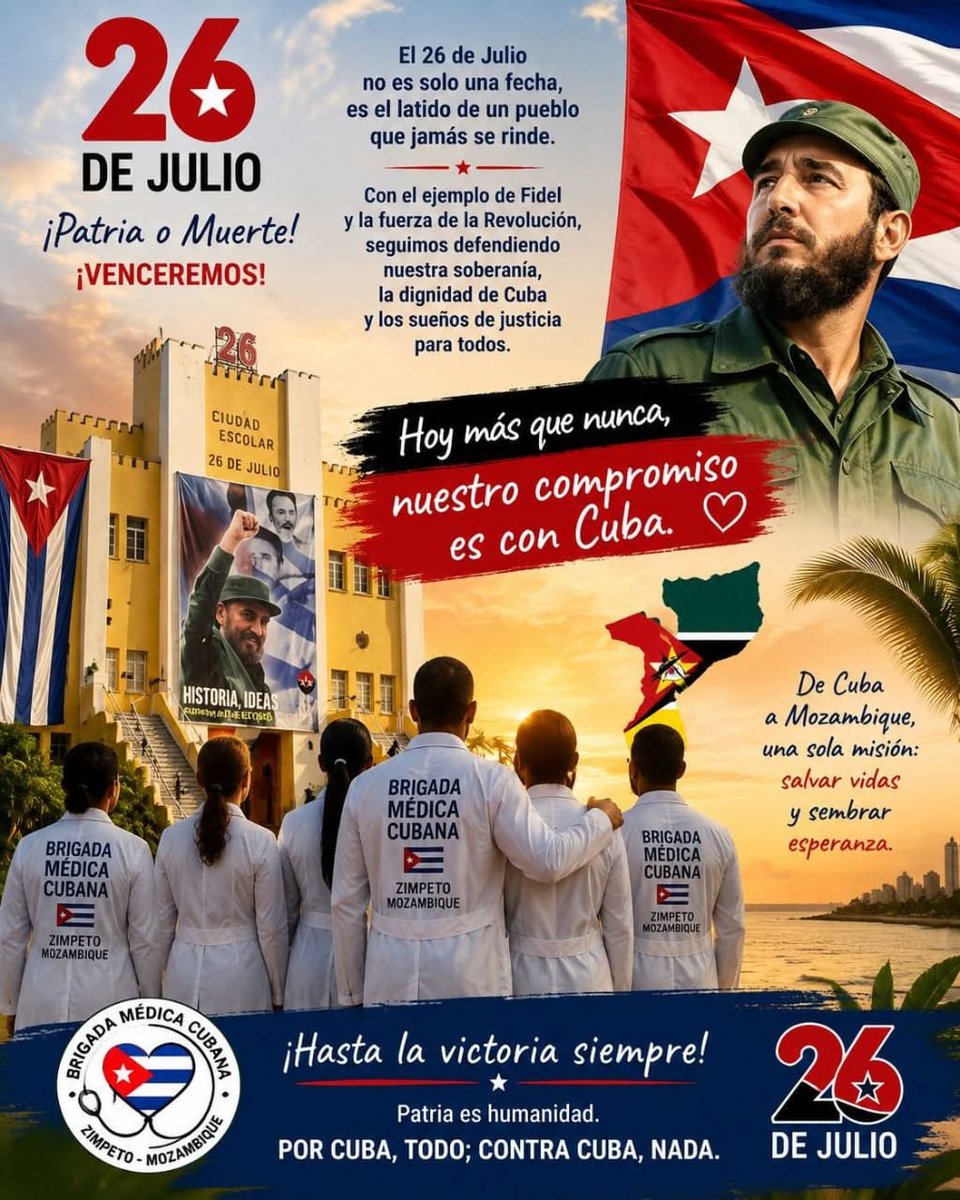 Yireisi3's tweet photo. Hoy nos unimos al júbilo por el #26DeJulio, reafirmando que nuestro compromiso es con la vida, con la salud del pueblo y con la resistencia inquebrantable de nuestra Patria. #MiMoncadaEsLaPatria ¡Seguimos en combate! 🇨🇺🩺
@BMC_TRUJILLO https://t.co/yTJJRqLLzp