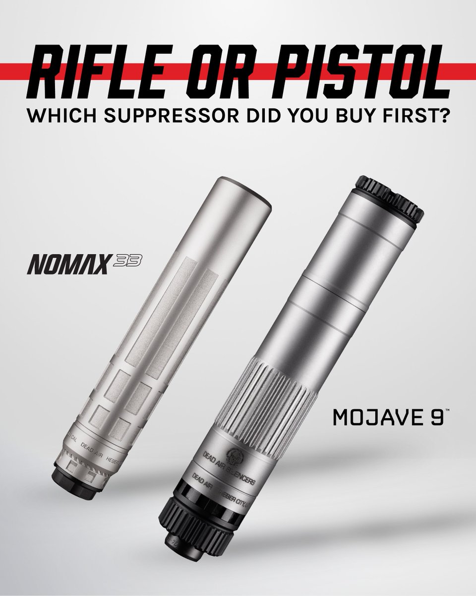 Silencercentral's tweet photo. We need you to settle something. 🤔

Rifle or pistol, which did you go with for your first suppressor? Drop your answer below.

As part of Dead Air Central, purchase a qualifying suppressor from @DeadAirSilencer and earn a $150 rebate plus 3X Rewards Points. The rebate is good toward your next Dead Air suppressor or accessory purchase.

Learn more 👉 https://t.co/QSCE90KmbP