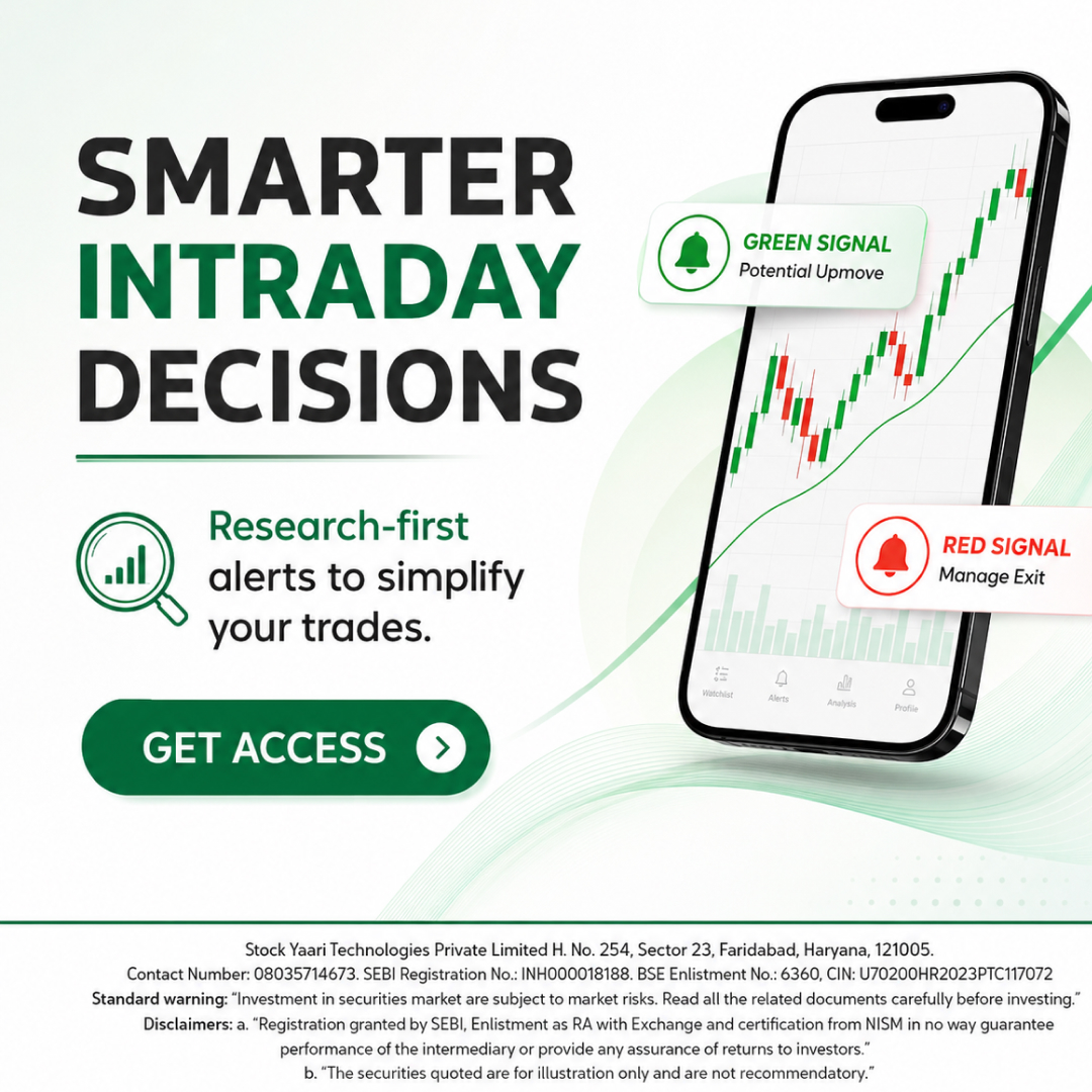 stockyaari's tweet photo. Intraday mein smarter decisions? 📊

🟢 𝗚𝗿𝗲𝗲𝗻 𝗦𝗶𝗴𝗻𝗮𝗹 = Potential Upmove ✅
🔴 𝗥𝗲𝗱 𝗦𝗶𝗴𝗻𝗮𝗹 = Manage Exit 🛡️
𝗥𝗲𝘀𝗲𝗮𝗿𝗰𝗵-𝗙𝗶𝗿𝘀𝘁. 𝗧𝗿𝗮𝗱𝗲𝘀 𝗦𝗶𝗺𝗽𝗹𝗶𝗳𝗶𝗲𝗱. 📊

𝗚𝗲𝘁 𝗔𝗰𝗰𝗲𝘀𝘀 — 𝗦𝘁𝗼𝗰𝗸𝗬𝗮𝗮𝗿𝗶. 🔥

#StockYaari #SmarterIntraday https://t.co/QyPtzzB6G8
