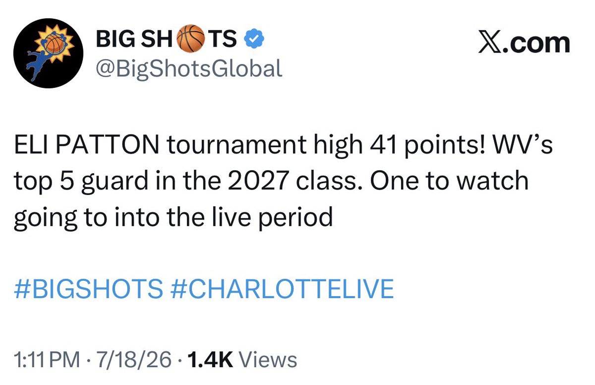 EliPatton2027's tweet photo. Here are my highlights from my last @BigShotsGlobal tournament in Charlotte. #CharlotteLive 
@CheckUpHoop @BlueChipsGlobal @scottwstrode @mosesk225 @Isaiah_Francis @wvcat @StevesSportsYT @WVBBALLTAKES304 @coachmattSCA https://t.co/pYDhnH8Ds7