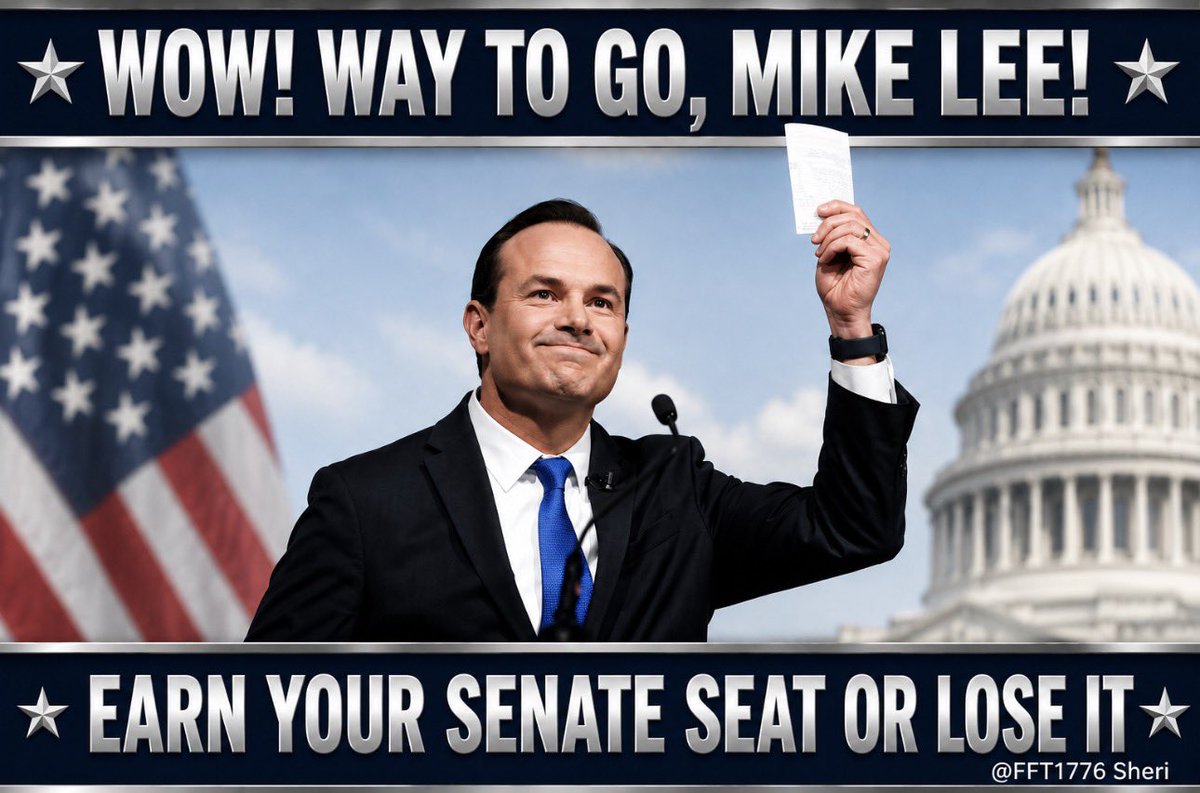 FFT1776's tweet photo. WOW! Way to go, Mike Lee!

Mike put his foot down, objecting to John Thune sending the Senate home for August recess until the SAVE America Act is passed.

If Senate leadership wants to leave, let them do it with a recorded vote …

▷ EARN your Senate seats or
▷ LOSE your Senate seats.

🚨AMERICA IS WATCHING🚨