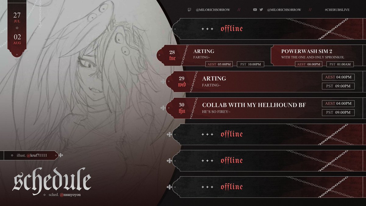 MiloRichsorrow's tweet photo. Hohoho 2nd week, I've hit my follow goal of 250!! thank you so much love you guys!  I'm super excited to keep streaming! Art will be a mix of working on things for Purge and things for me! #vtuber #twitch #Cherubslive https://t.co/KkZCgod4W5