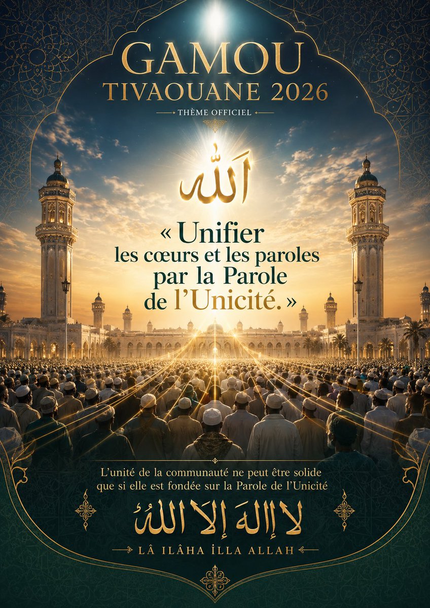 ChaybatalHamdi's tweet photo. Thème Gamou Tivaouane 2026

« Unifier les cœurs et les paroles par la Parole de l’Unicité. » ❤️🫂🤲🏽

L’unité de la communauté ne peut être solide que si elle est fondée sur la Parole de l’Unicité (Lâ ilâha illa Allah). https://t.co/W30yxIYkez