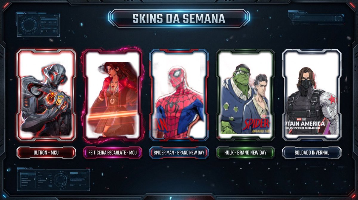 RIVALS_Status's tweet photo. 🔥 SKINS DA SEMANA!

Estas são as últimas skins previstas para chegar ao #MarvelRivals antes do lançamento da Temporada 9.5.

Vão comprar alguma? https://t.co/1UHBUN6UqQ