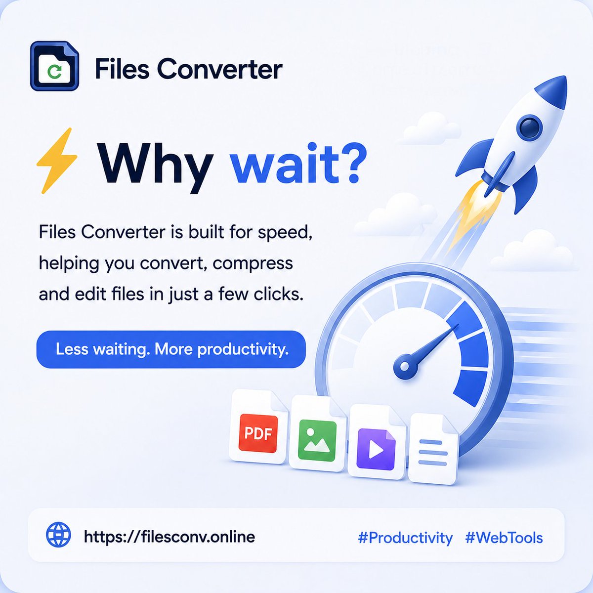 filesconv's tweet photo. ⚡ Less waiting. More productivity. Convert, compress and edit files in just a few clicks with Files Converter. https://t.co/Tw7IVzR6Xe #WebTools #Productivity https://t.co/20KOX6Q4zv