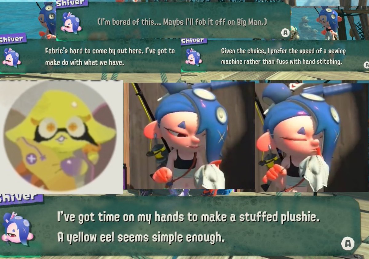 _CSenpai_'s tweet photo. ( Frye Briny Scroll )

Shiver wanting to make an eel plush, LIKE FRYE HAD AS A KID ?? 😭😭 

Limited fabric, Shiver doesn’t have the sewing machine they prefer, keeps PRICKING their finger with the needle and gets bored but still wants to MAKE SOMETHING FOR FRYE 🥹 https://t.co/5AX4JKMvwR