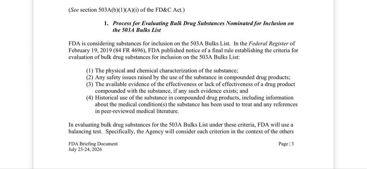 TerryMSmith's tweet photo. @DavidDPope @pknoepfler Thank you for the reply, David. I watched most of the panel and the video to which you linked. Based on that video, I think those who voted in favor of adding peptides to the list were using a different standard than FDA. Not sure where the FDA standard came from in the law. https://t.co/kYK6GXX4tx