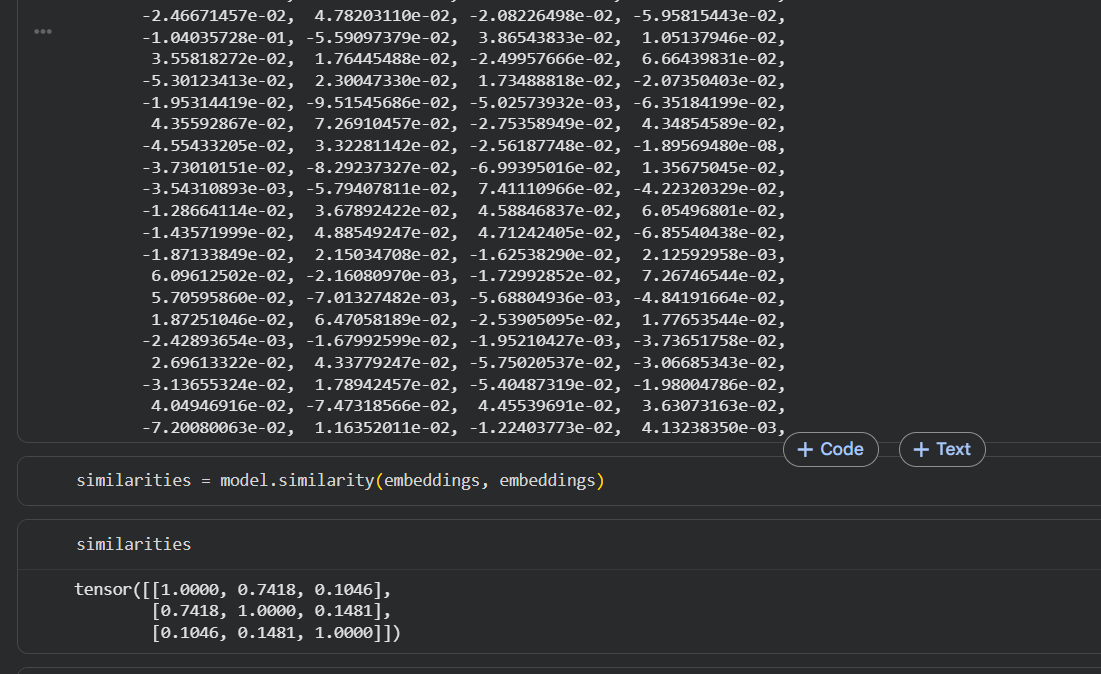 SadikshyaDkl's tweet photo. #LSPPDay56 
Today I learned about Sentence Transformers and sentence embeddings, generated vector representations for text using all-MiniLM-L6-v2, and measured semantic similarity between sentences using cosine similarity.
@lftechnology
#60DaysOfLearning2026 #LearningWithLeapfrog https://t.co/rLRu7URP2C