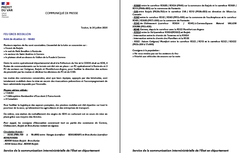 Prefet83's tweet photo. #Feu #GROSBESSILLON | Dimanche 26  juillet -  18H00
✔️ Le point de situation ⤵️
➡️ Plusieurs de reprises du feu
➡️ 4 canadairs en renfort
➡️ Mise en place de piscines mobiles et station de ravitaillement en carburant pour aider les équipes mobilisées
❗️ Respectez les consignes des autorités
