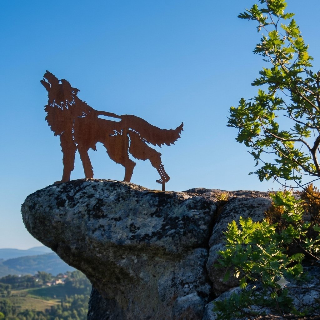 a_maxia's tweet photo. Esta silueta do lobo ouveando sobre a rocha non é só a figura dun lobo. É o ouveo desesperado do noso rural.
​Un glamido que retumba nas montañas baleiras para lembrar que nos están deixando sós. Ouveamos pola desprotección, pola soidade e polo esquecemento. https://t.co/g0Rev3yg0l