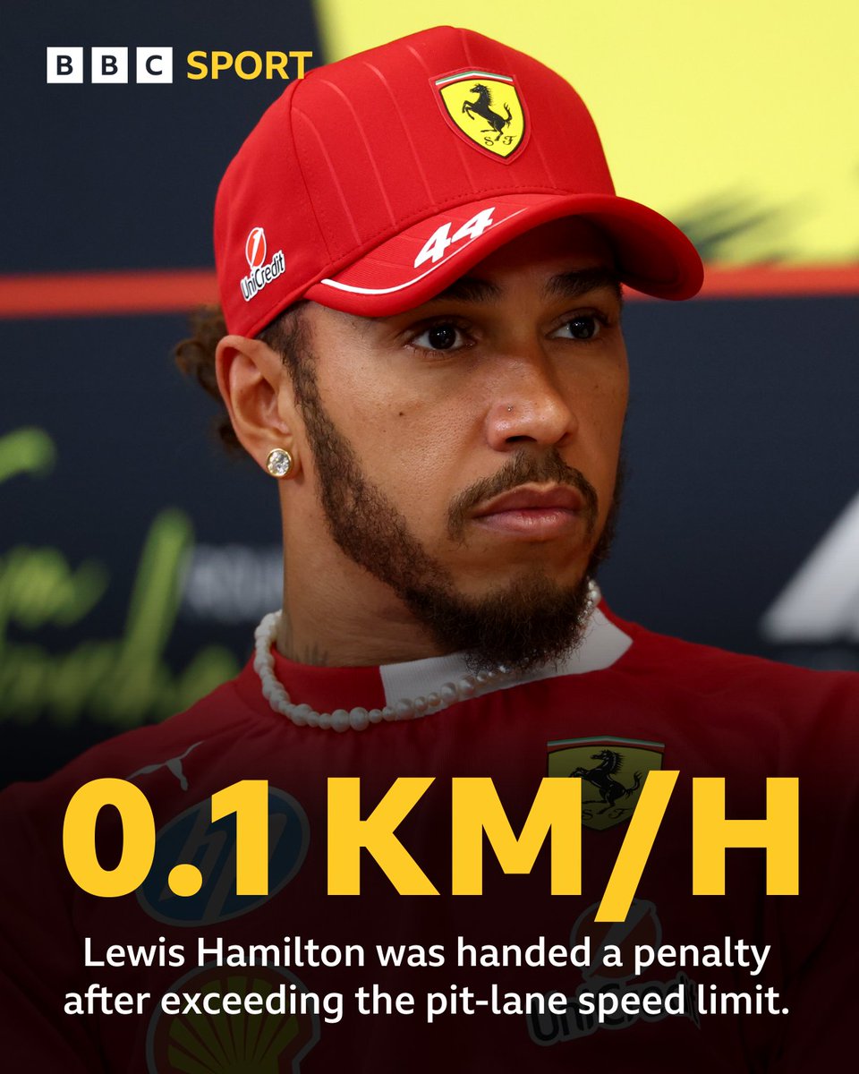 BBCSport's tweet photo. Lewis Hamilton's costly pit-lane penalty 🏎️

The seven-time world champion was handed a five-second penalty for exceeding the pit-lane speed limit by just 0.1km/h, dropping him to fifth place. https://t.co/ud0Giosxl0