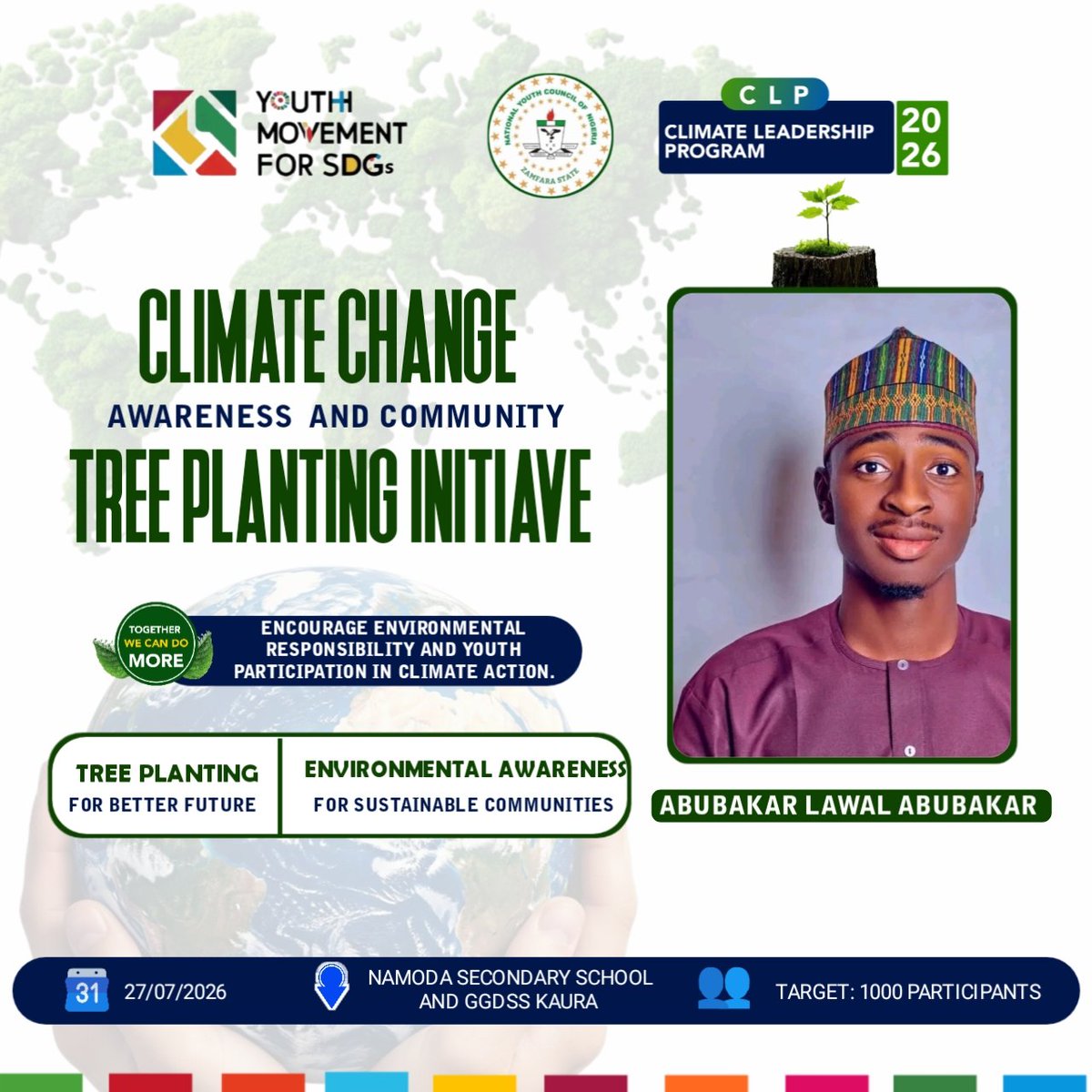 alaconcept001's tweet photo. 🌍 Excited to launch our #CLP2026 Capstone Project: Greening Kaura Namoda.
We'll raise climate awareness among students and plant 25 tree seedlings across schools and public spaces in Kaura Namoda, Zamfara State.
Small actions. Lasting impact. 🌱
@YM4SDGs
@nycn_zamfara https://t.co/soLeVYtL3c