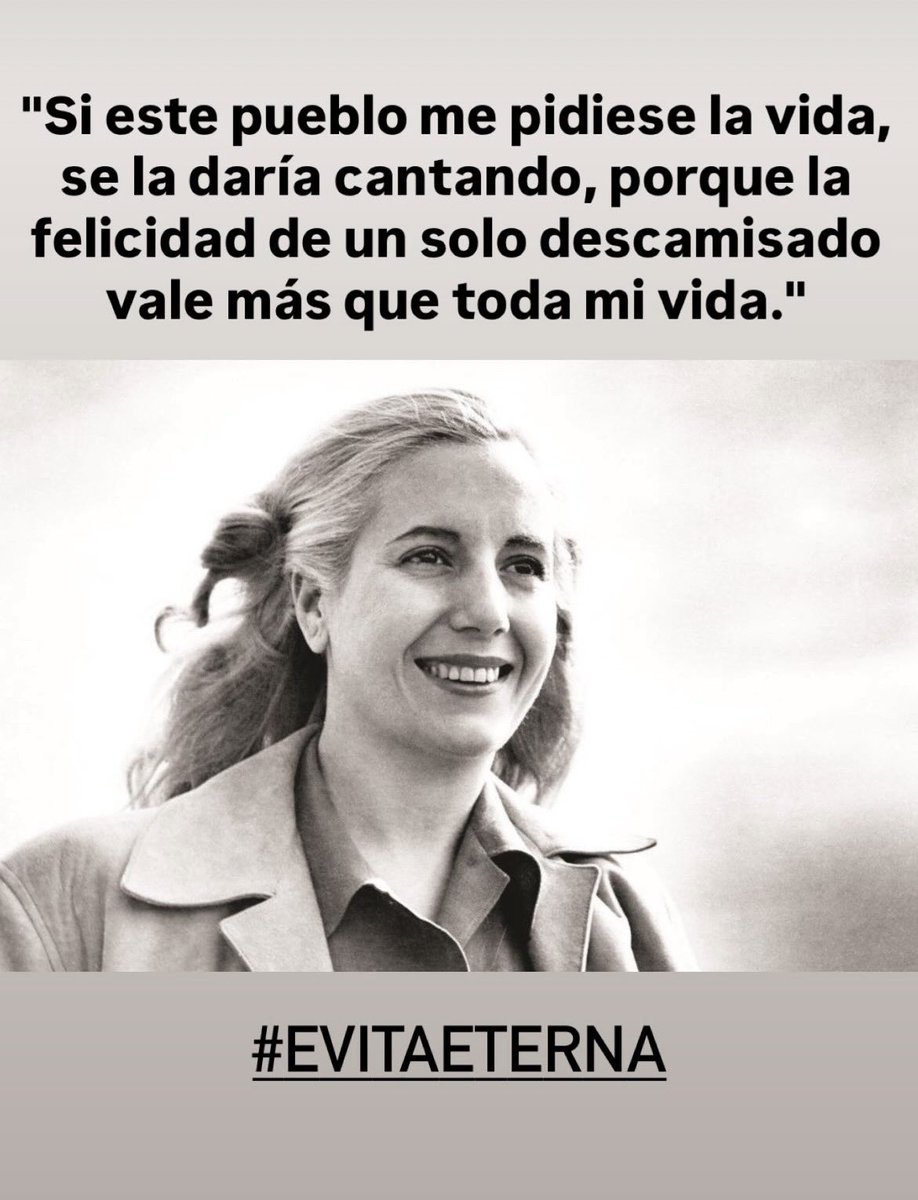 juanabalmedina's tweet photo. Hoy recordamos el aniversario del pase a la inmortalidad de la Compañera Evita, guía espiritual de nuestro Movimiento y sentimiento vivo del Pueblo argentino.
Hoy más que nunca, #EvitaEterna en nuestros corazones. https://t.co/9ywf8hNFA9