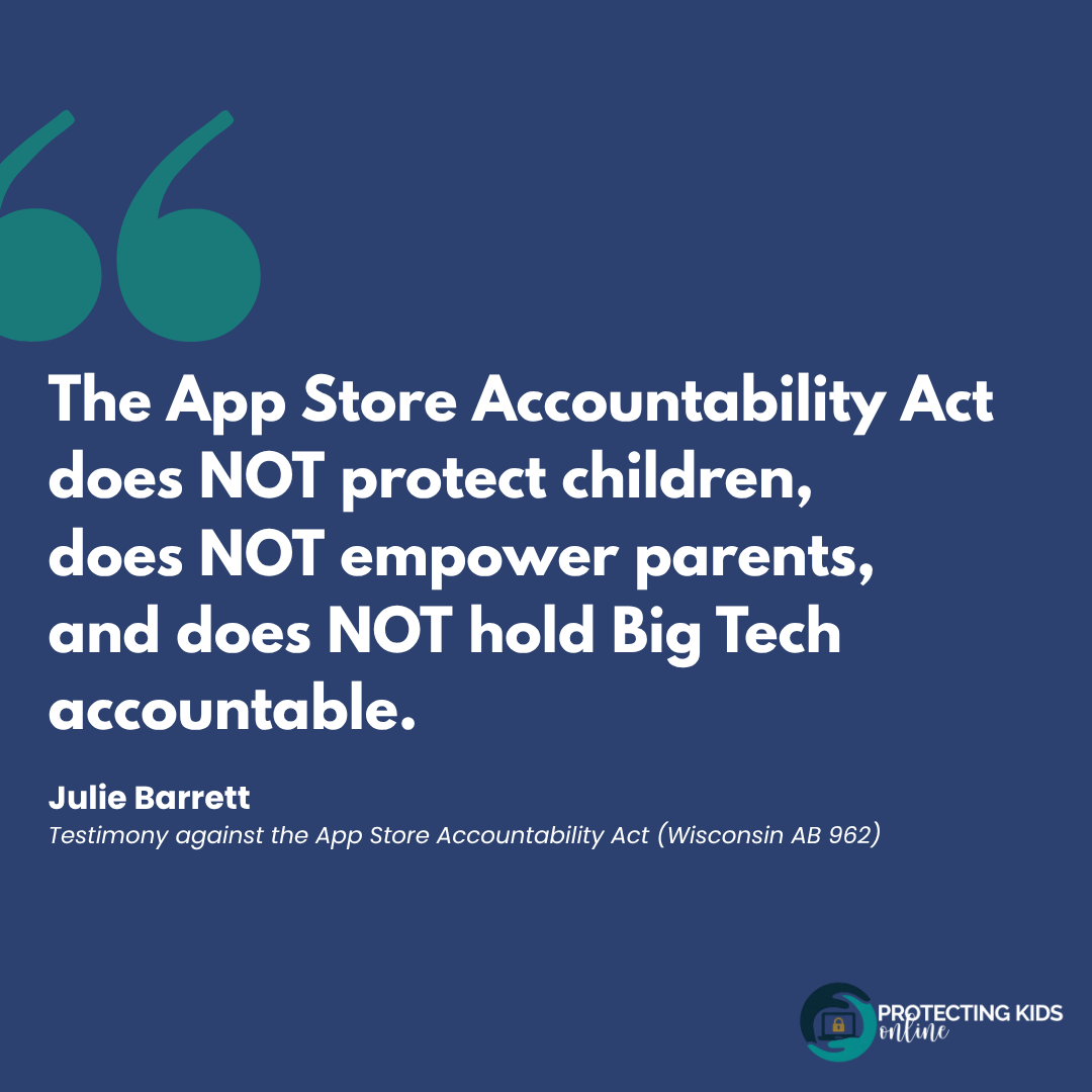PKOproject's tweet photo. From our founder Julie Barrett’s testimony on Wisconsin’s AB 962 (App Store Accountability Act): "This policy does NOT protect children, does NOT empower parents, and does NOT hold Big Tech accountable."

The ASAA creates surveillance infrastructure and calls it safety.

Parents are the firewall: not government-mandated age verification for everyone.

Watch the full testimony ⬇️
Learn more: https://t.co/rybB6QZCbt