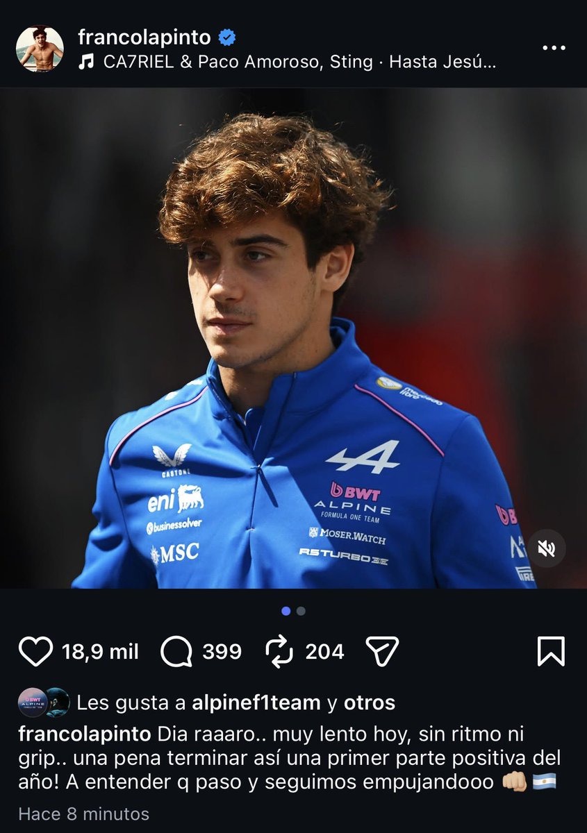 AlpineArg_'s tweet photo. FRANCO COLAPINTO EN IG:

“DIA RAAAARO…”

LA FIA APRETÓ A ALPINE PARA NO HACER PUNTOS Y NO ENTREGAR A STUART BARLOW AL FBI, INVESTIGUEN NOS ROBARON https://t.co/Uxw36WdDJG