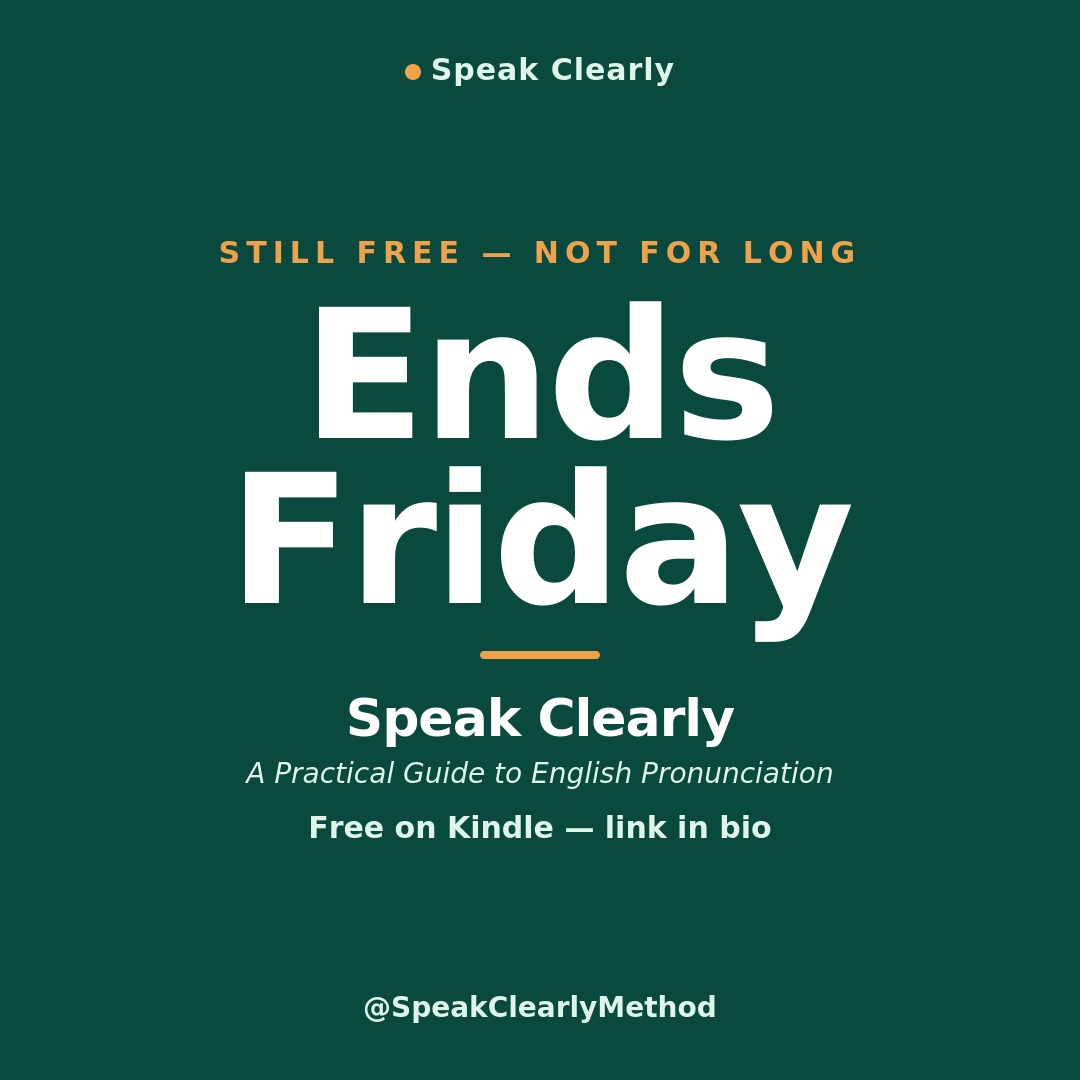 SpeakClearyM's tweet photo. Still free (until Friday): Speak Clearly, our pronunciation book 👉https://t.co/MxAQ6vvo73 
And if you've already read a bit — even a one-line review makes a real difference for a small independent book. 🙏 #freekindlebook #learnenglish https://t.co/6AW8IzjjKA