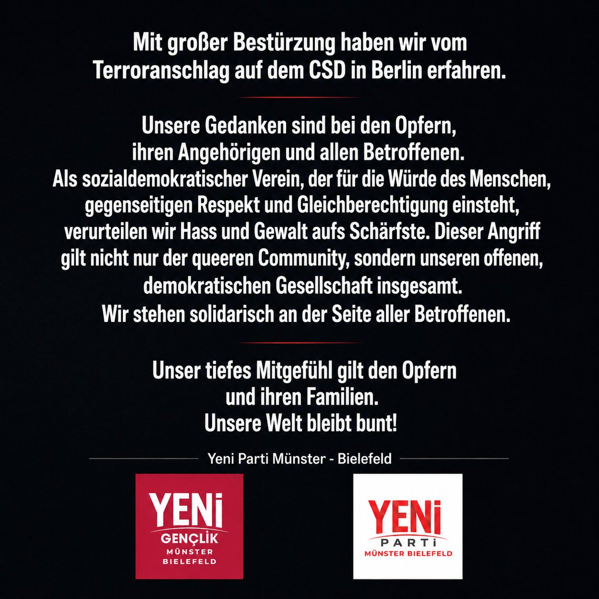 yenigencbie's tweet photo. Unsere Welt bleibt bunt!
#solidarität #freiheit #gerechtigkeit https://t.co/DX3KDFUS9W