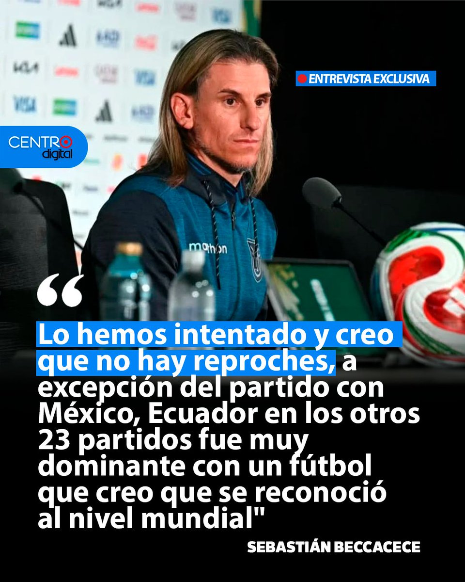 radiocentroec's tweet photo. #EXCLUSIVA |🎙️ "Creo que no hay reproches". Con esa frase, Sebastián Beccacece resumió su paso por la Selección de Ecuador tras el Mundial 2026. El extécnico de La Tri aseguró que, salvo el partido ante México, el equipo fue dominante en los otros 23 encuentros de su proceso a la Copa del Mundo.

La entrevista en nuestro canal de YouTube ⤵️
https://t.co/Q6qhN9B4tm