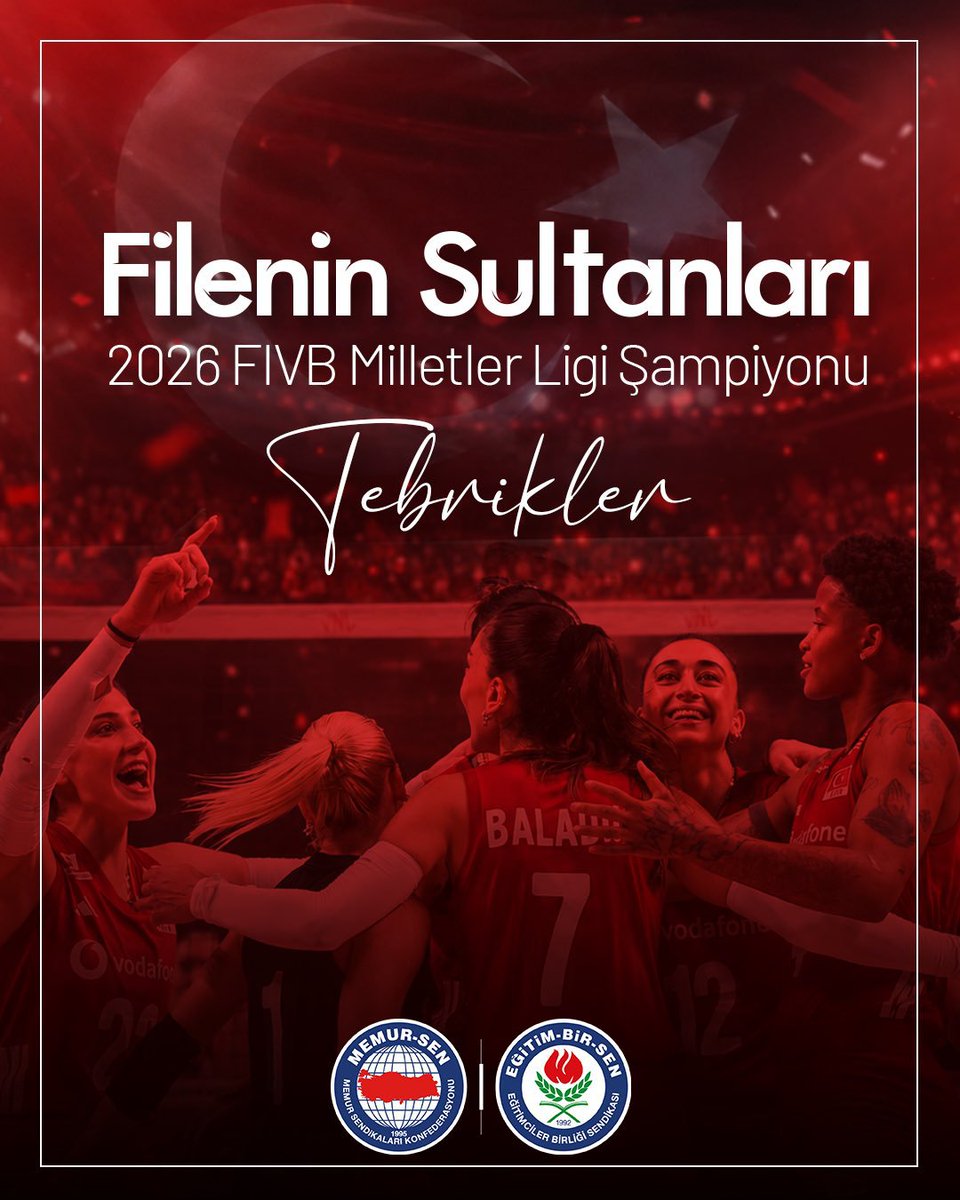 sarigecili01's tweet photo. 2026 FIVB Milletler Ligi final maçında rakibini 3-1 yenerek şampiyon olan A Milli Kadın Voleybol Takımımızı tebrik ediyoruz.

#FileninSultanları https://t.co/2KSlyN7oUA