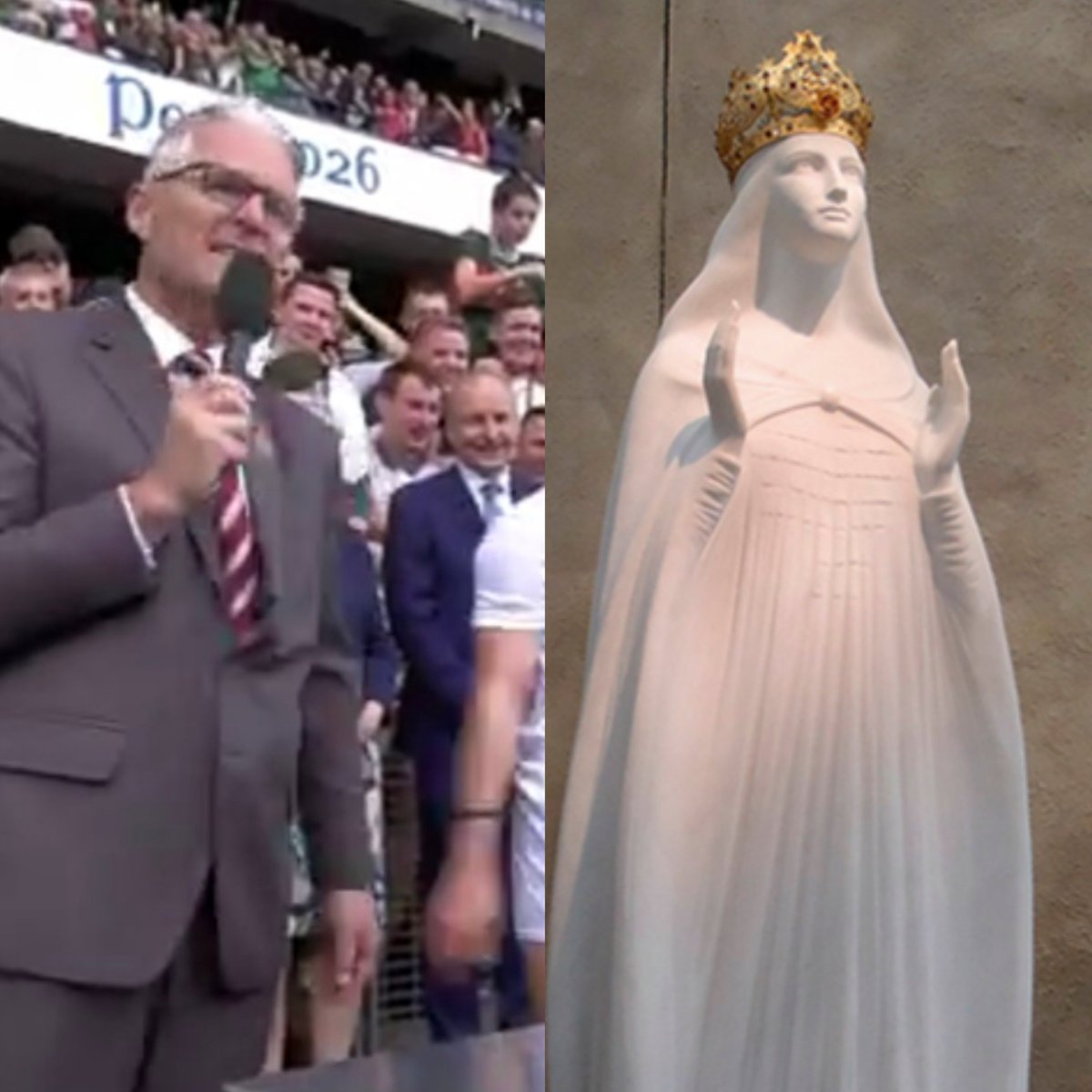 CatholicArena's tweet photo. IRELAND 🇮🇪 

Mayo became All Ireland Football Champions today for the first time in 75 years, in front of a crowd of 83,000 people 

GAA President Jarlath Burns credit their success to Our Lady of Knock as he presented the trophy https://t.co/1qRSMcmCeS