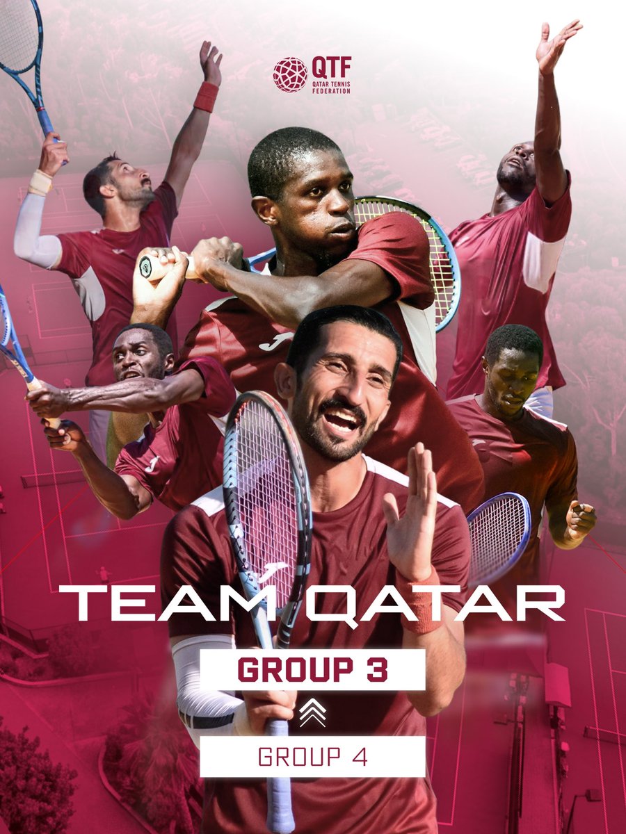 QatarTennis's tweet photo. Every Point Mattered. Every Match Counted. Every Player Delivered 👏🏻

Team Qatar 🇶🇦 earned promotion from Group IV to Group lll at Davis Cup Qualifiers Asia / Oceania 2026, showing determination, resilience and expectional teamwork 💯

#qatartennisfederation #tennis #daviscup https://t.co/PlIxPNIxxt