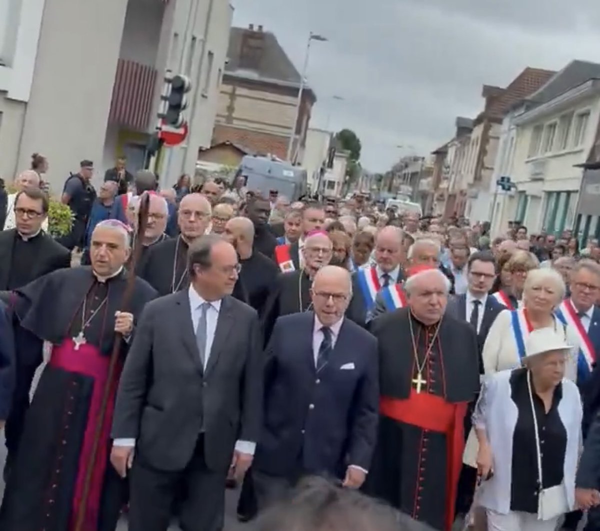 Sachinettiyil's tweet photo. A silent walk in France, retracing the path Catholic priest Jacques Hamel walked on this day ten years ago before he was martyred by Islamic State terrorists while celebrating Holy Mass. https://t.co/QSmNyKnB1n