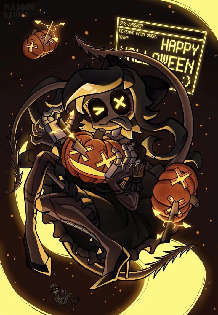 Blissartist221's tweet photo. POV: The pumpkin has X's for eyes because Cyn got to it first. ❌

#MurderDrones #AbsoluteSolver #MD
#Illustration #HelloweenArt #Cynessa
#AetSupport #NotMyWork https://t.co/qfCA0cLFHy