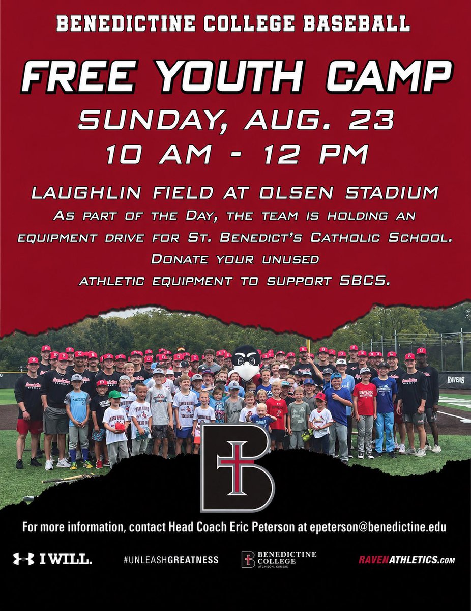 RavenBaseball's tweet photo. Email: Epeterson@benedictine.edu to register! https://t.co/fze1RlhTuK