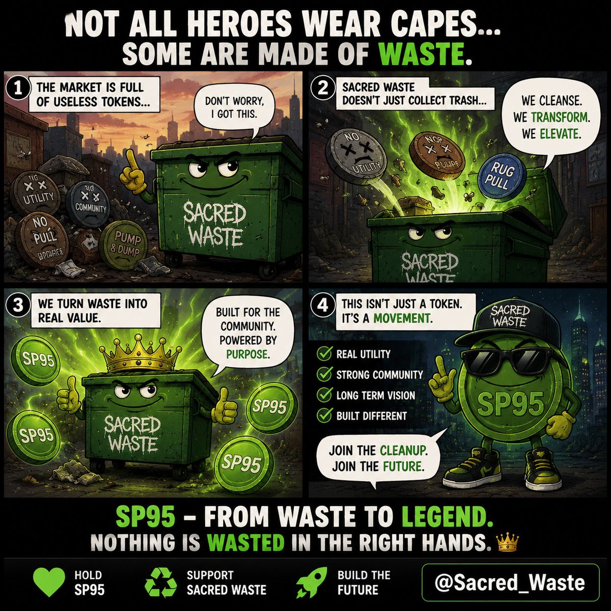 teicrypto's tweet photo. Turning waste into value is a mission I can support. @Sacred_Waste and SP95 prove great communities grow with purpose, not hype. β»οΈπ #SP95 https://t.co/ptqUuk2tov