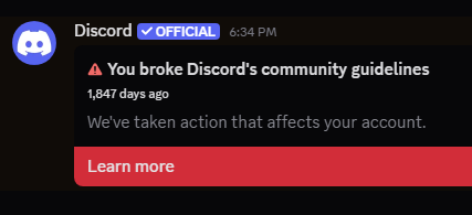 MaelyTheAngel's tweet photo. Hi @discord_support, I'm a bit confused about my account limitation. The notice says it's for Hateful Conduct from 1,847 days ago. I'm trying to understand how content from about five years ago resulted in a limitation now. Could you clarify how these reviews work? Thanks. https://t.co/FAFusDryHA