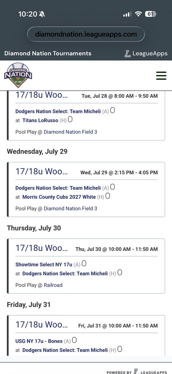 SeanGaine37's tweet photo. Schedule for Diamond Nation Blue Chip this week https://t.co/osOunYVGlY