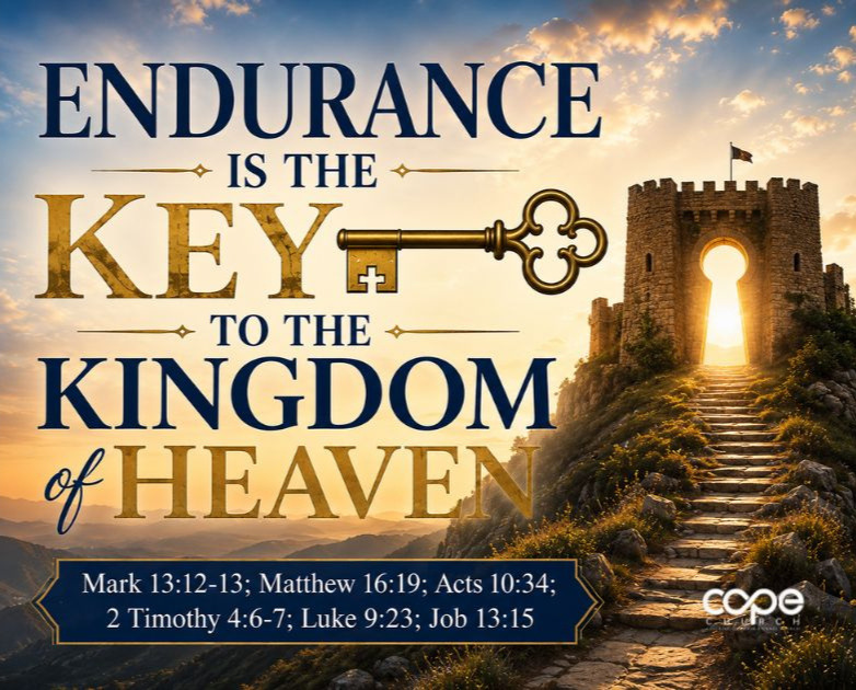 COPEChurch's tweet photo. Endurance is the Key to the Kingdom of Heaven
Mark 13:12-13; Matthew 16:19; Acts 10:34; 2 Timothy 4:6-7; Luke 9:23; Job 13:15

Venmo: @COPEChurch

Watch today’s sermon on our Facebook page, link in bio https://t.co/ro076ACNrC