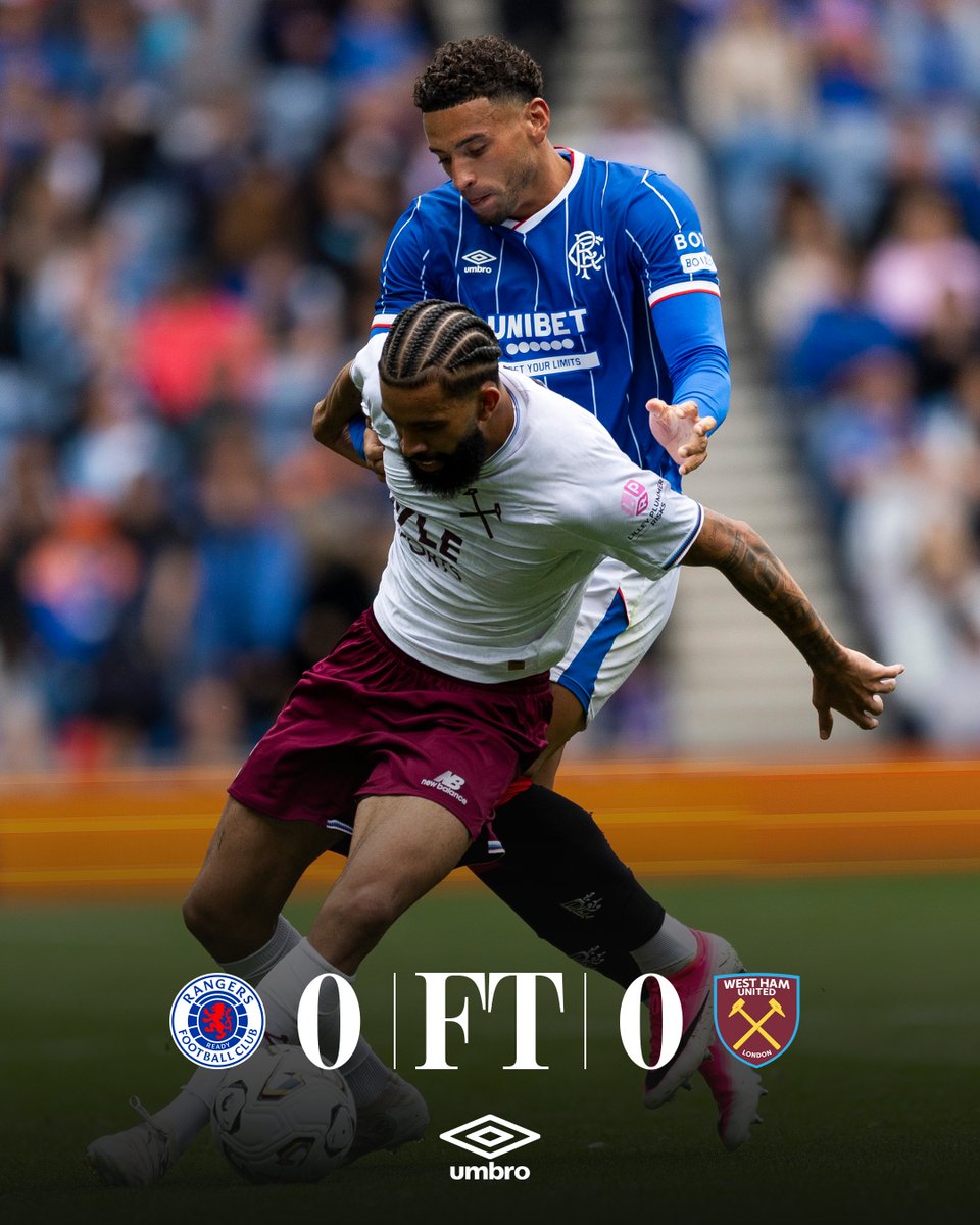 RangersFC's tweet photo. ⏱️ Full-Time at Ibrox.

Our final pre-season test ends all square against West Ham.

Rangers 0 - 0 West Ham https://t.co/CXCXHuiswx