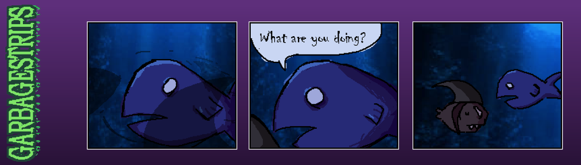 wh_garbagesale's tweet photo. GARBAGESTRIPS 1 - SHARK ATTACK!! #comicstrip #indiegame https://t.co/8yMBx2OU2L