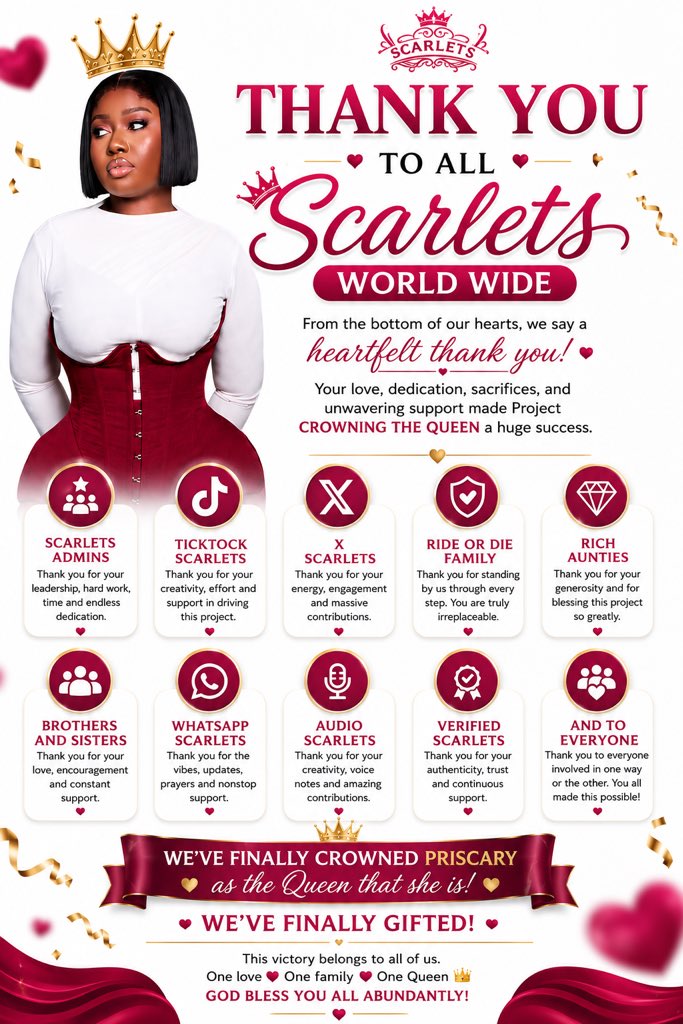priscarydiary's tweet photo. Thank you to all divisions of Scarlets. 
God bless you all 💖⌛️

Priscary Gifting day 
Scarlets crown Priscary 
#PrincillaPriscary
#ScarletsAdorePriscary https://t.co/yybz62iywa