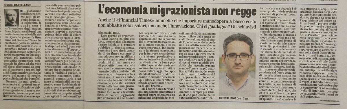Virna25marzo's tweet photo. L'ECONOMIA MIGRAZIONISTA NON REGGE Anche il "Financial Times" ammette che importare manodopera a basso costo non abbatte solo salari, ma anche l'innovazione Chi ci guadagna? Gli schiavisti.

La VERITÀ di @boni_castellane .
E tutto qui⬇️ https://t.co/tdxVsJ9BZ1