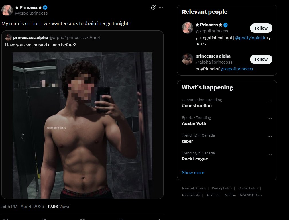 B4BDCAPTIONS's tweet photo. When @xspoilprincess made  up having an ~"ALPHA"~ Boyfriend so they could scam people further.

Like they even admit it and.... no one bats an eye?

#scammer #catfish #LOSER https://t.co/NwUGtFVVSR